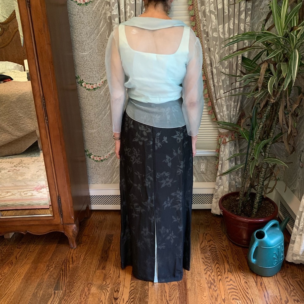 3 piece mint maxi evening ensemble—floral skirt